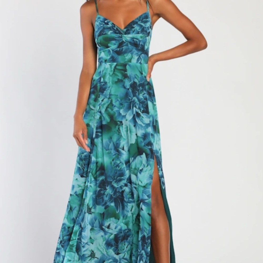 Lulu's Teal Floral Maxi Dress